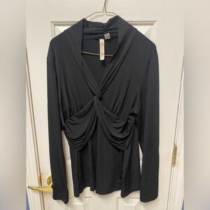 Adiva Women Sz L Charcoal Gray V Neck Criss Cross Wrap Front Long Sleeve Top